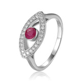 Genuine Ruby Evil Eye Ring with Moissanite Accents - FineColorJewels