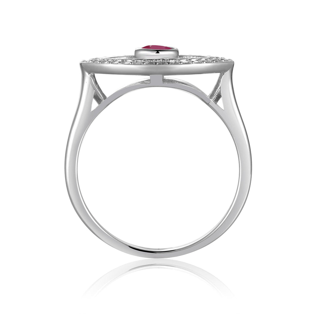 Genuine Ruby Evil Eye Ring with Moissanite Accents - FineColorJewels