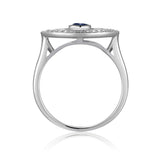 Genuine Sapphire Evil Eye Ring with Moissanite Accents - FineColorJewels