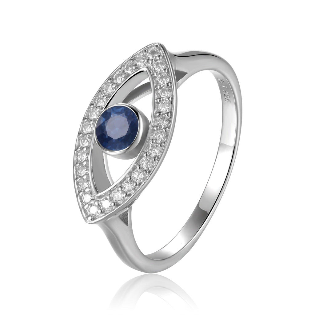 Genuine Sapphire Evil Eye Ring with Moissanite Accents - FineColorJewels