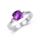Classic Cushion Purple Sapphire Ring.
$ 50 & Under, Lab Created Purple Sapphire, Purple, Cushion, White, White Topaz, 925 Sterling Silver, 6, 7, 8, Solitare