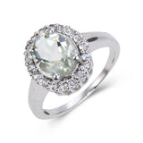 Classic Sterling Silver Oval Green Amethyst White Topaz Ring.
$ 50 & Under, 7, Purple, Oval Shape, Green Amethyst, Purple, White Topaz, 925 Sterling Silver, Halo Ring.