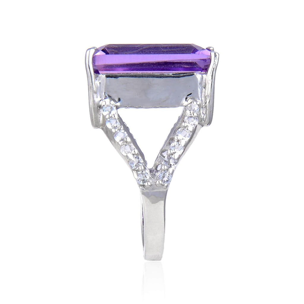 Statement Amethyst Emerald Cut White Topaz Ring.
$ 100 – 150, 5, 7, Purple, Emerald Cut, Amethyst, Purple, White Topaz, 925 Sterling Silver, Staement RIng.