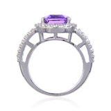 Statement Amethyst Cushion White Topaz Ring. 
$ 150 – 200, 7, Purple, Cushion Shape, Amethyst, Purple, White Topaz, 925 Sterling Silver, Statement Ring.