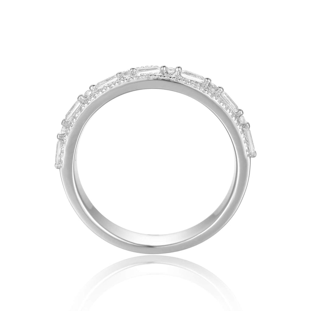 Decadent Baguette White Topaz Sterling Silver Ring, $ 50 - 100, White Topaz, White, Baguette, 925 Sterling Silver, 5, 6, 7, 8, Eternity