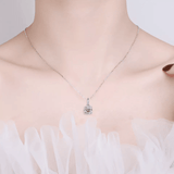 model showcasing White Solitaire Pendant Necklace Moissanite Minimalist Necklace  - FineColorJewels