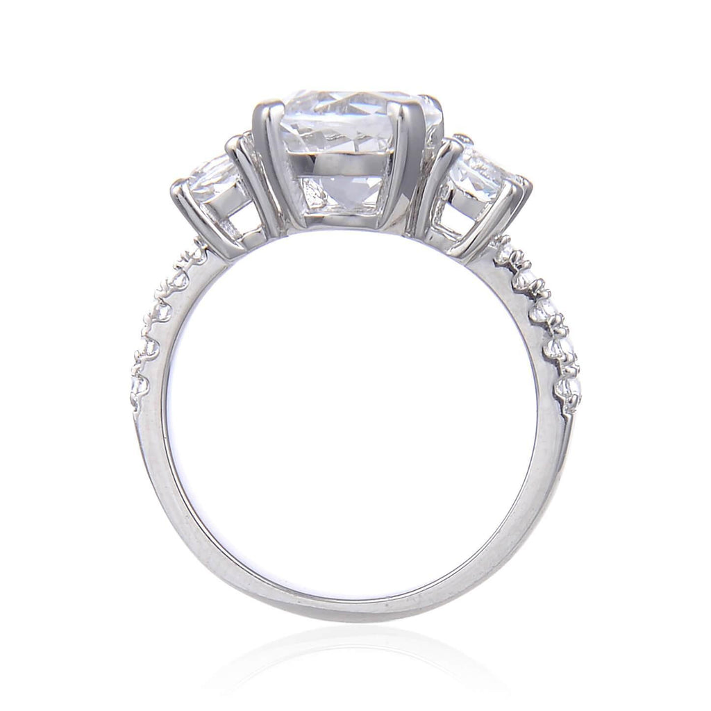 Classic Round White Topaz Engagement Ring, $ 50 & Under, White Topaz, White, Round, 925 Sterling Silver, 6, 7, 8, Three Stone