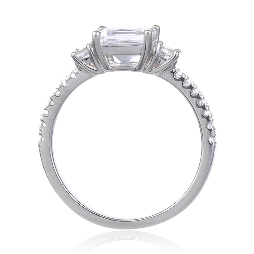 Classic Square White Topaz Engagement Ring, $ 50 & Under, White Topaz, White, Square, 925 Sterling Silver, 6, 7, 8, Three Stone