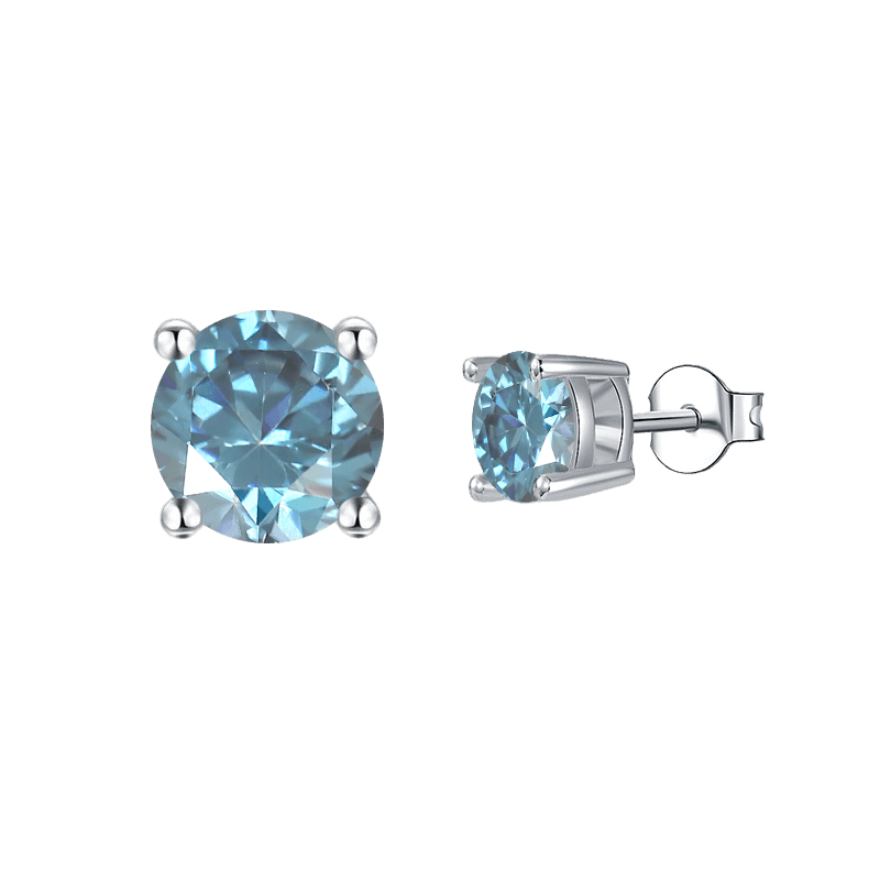 Blue Moissanite Stud Earrings - FineColorJewels