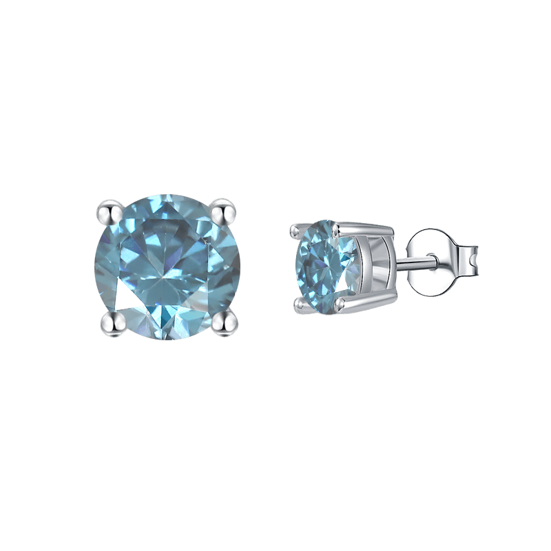 Blue Moissanite Stud Earrings - FineColorJewels