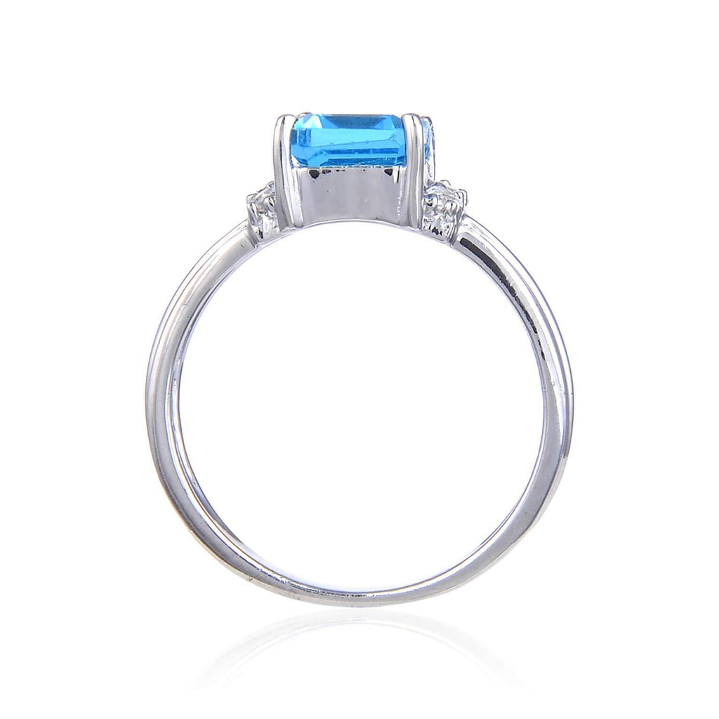 Sterling Silver Emerald Cut Blue Topaz Ring Accented with White Topaz.
$ 50 & Under, 6, 7, 8, Blue, Emerald Cut, Blue Topaz, White Topaz, 925 Sterling Silver, Fashion