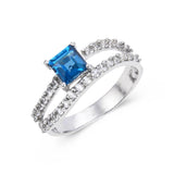 Dual band ring design for women, sterling silver and topaz ring, 925 sterling silver ring design