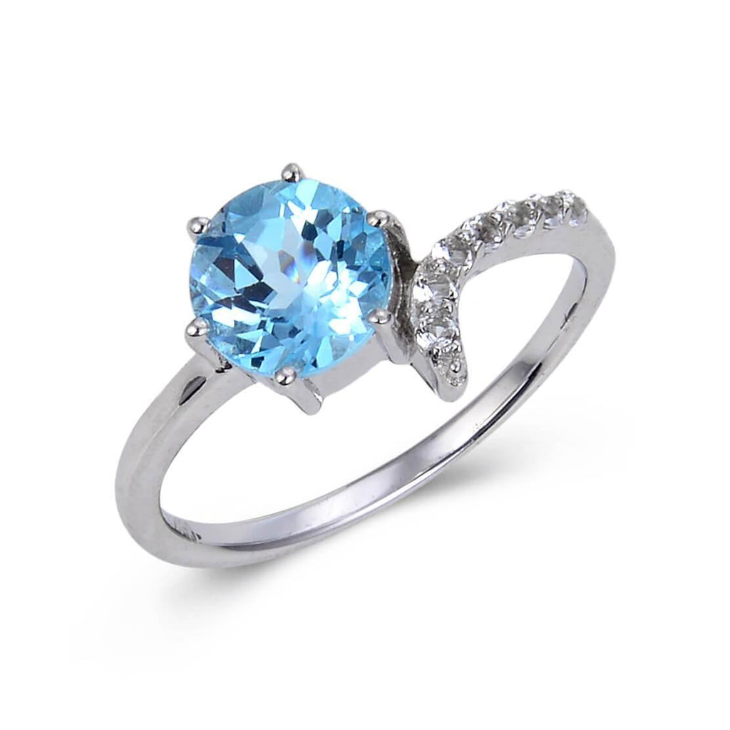 Sterling Silver Round Blue Topaz Ring Accented with White Topaz.
$ 50 & Under, 6, 7, 8, Blue, Round, Blue Topaz, White Topaz, 925 Sterling Silver, Solitair