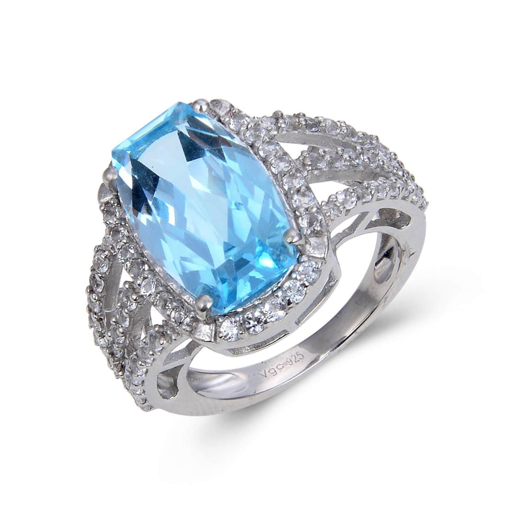 Statement Cushion Blue Topaz Ring.
$ 200 – 300, 7, Blue, Emerald Cut, Blue Topaz, White Topaz, 925 Sterling Silver, Statement