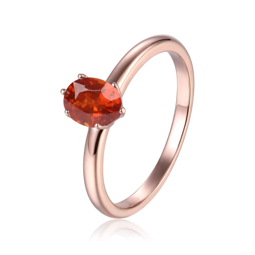 Genuine Spessartite Garnet One Carat Solitaire Ring | Rose Gold Plated Sterling Silver Ring | Solitaire Ring - FineColorJewels