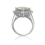 Green Amethyst Cushion Checkerboard Halo Ring - FineColorJewels