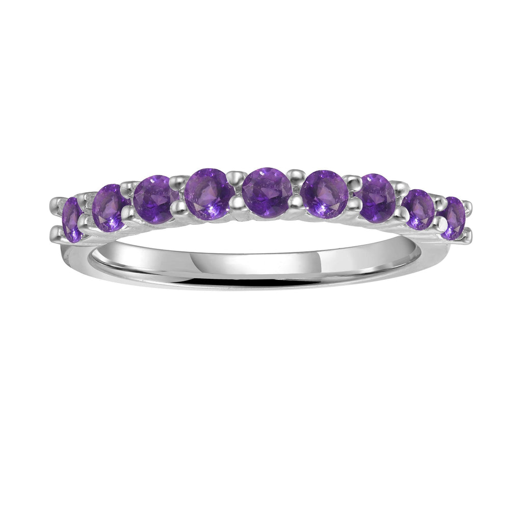 Stackable Sterling Silver Round Amethyst Ring - FineColorJewels