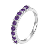 Stackable Sterling Silver Round Amethyst Ring - FineColorJewels