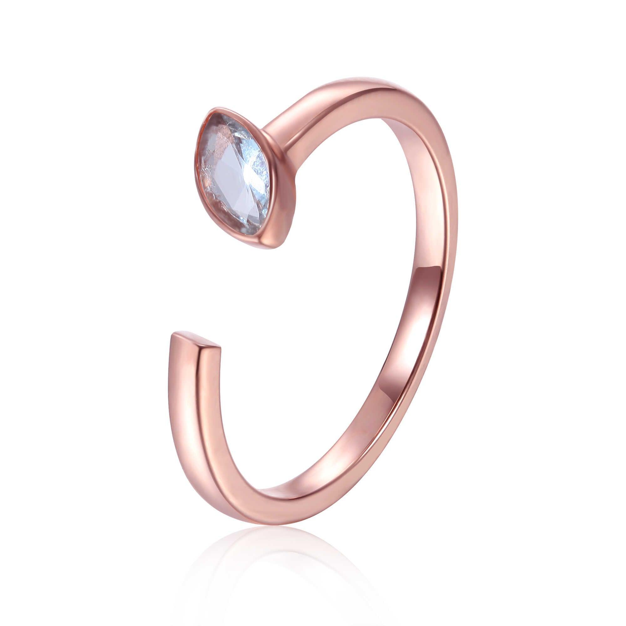 March Birthstone Ring, Aquamarine Simple Ring, Solitaire Ring for Women