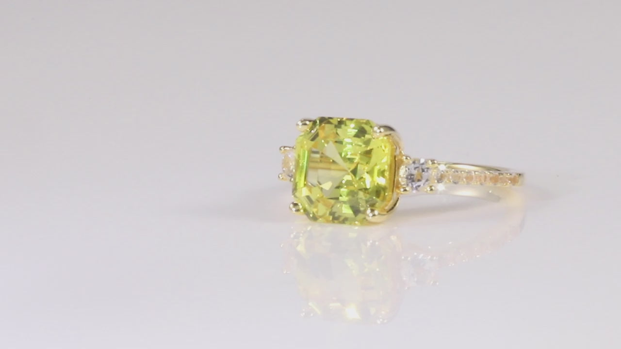 video of  YELLOW DIAMOND YELLOW RING lab grown sapphire Sapphire ring gift for girls solitaire ring bright yellow ring lab grown Ring proposal ring gift yellow sapphire ring 18K Yellow Gold ring Engagement Ring