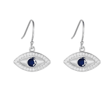 Genuine Sapphire Rhodium Plated Evil Eye Earrrings