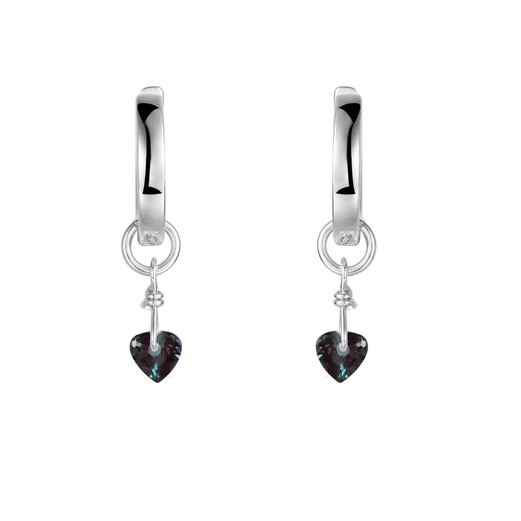 Created Alexandrite Dangling Rhodium Heart Earrings