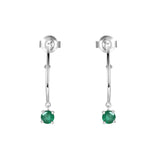 Genuine Emerald Dainty Round Rhodium Hoop Earrings