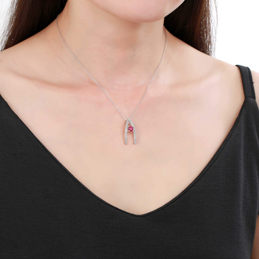 Enchanting Round cut Genuine Ruby Pendant Necklace with White Sapphire