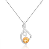 Graceful Round cut Natural Citrine Pendant Necklace with White Sapphire