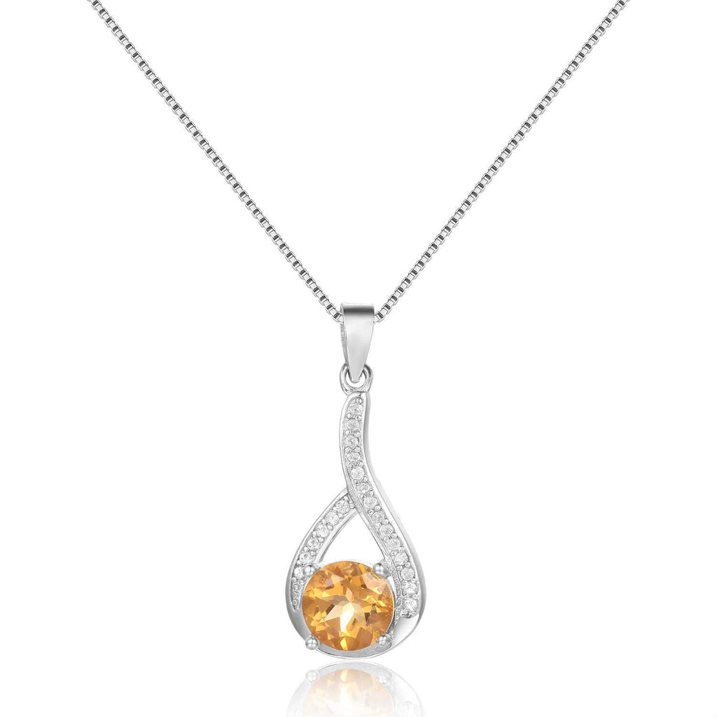 Sophisticated Round cut Natural Citrine Pendant Necklace with White Sapphire