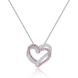 Captivating Round cut Genuine Pink Sapphire Heart Necklace Pendant with White Sapphire