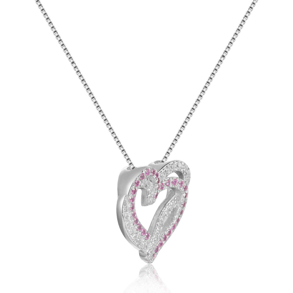Captivating Round cut Genuine Pink Sapphire Heart Necklace Pendant with White Sapphire
