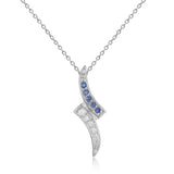 Petite Round cut Genuine Blue Sapphire Pendant Necklace with White Sapphire