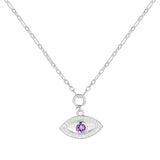 Natural Amethyst Rhodium Plated Evil Eye Necklace