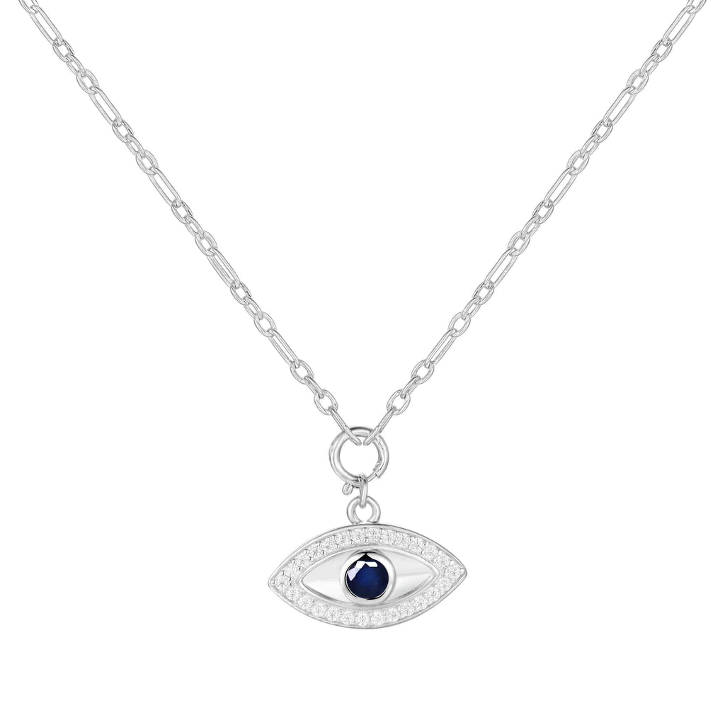 Genuine Sapphire Rhodium Plated Evil Eye Necklace