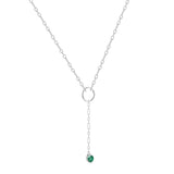 Genuine Emerald Dainty Round Rhodium Necklace