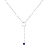 Genuine Sapphire Dainty Round Rhodium Necklace