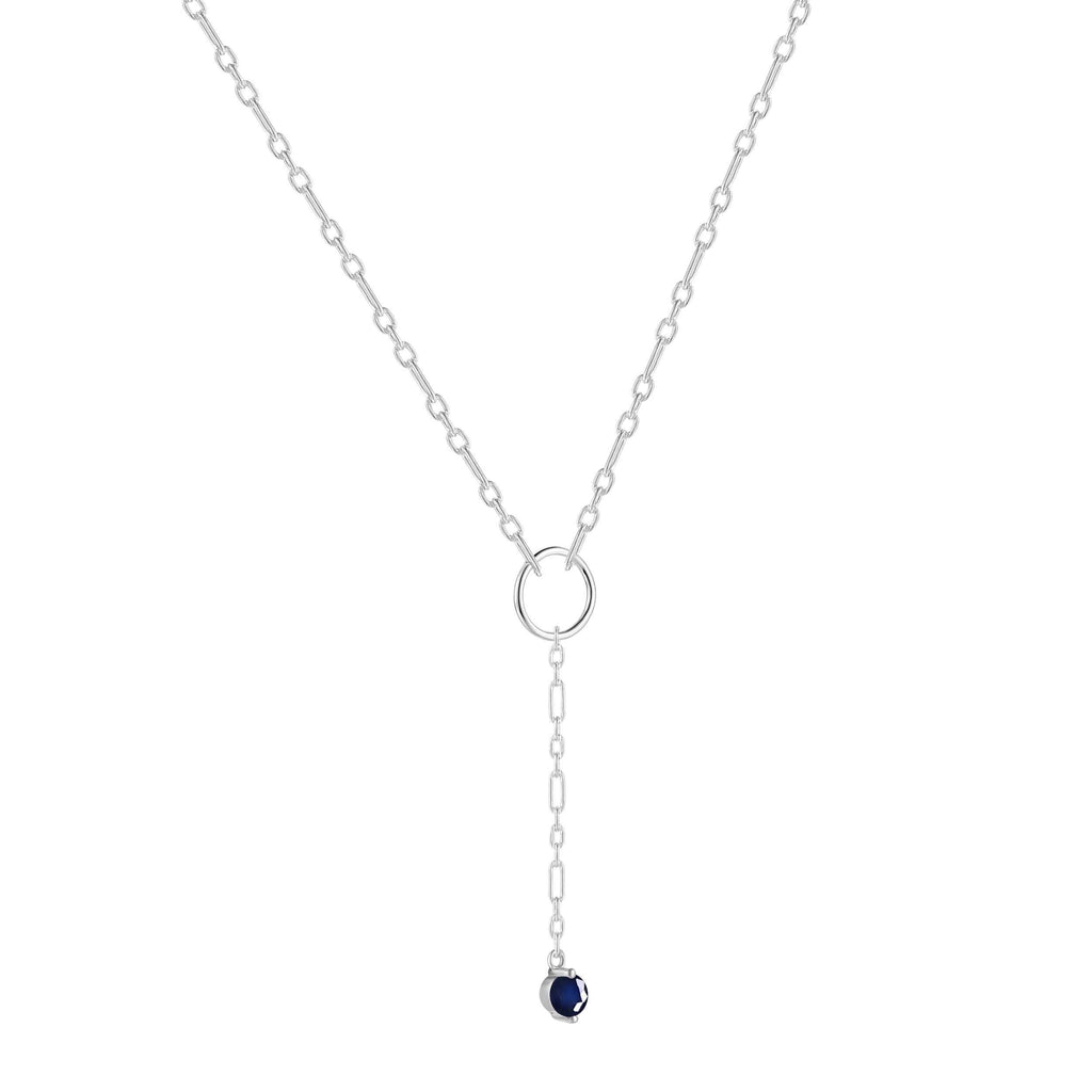 Genuine Sapphire Dainty Round Rhodium Necklace