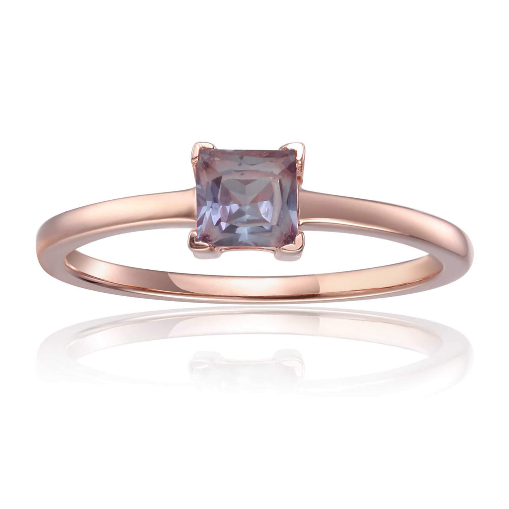 Rose Gold Plated Created Alexandrite Square Shaped Solitaire Ring