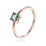 Genuine Green Tourmaline Solitaire Ring, Rose Gold Plated Sterling Silver Square Shaped Ring, October Birthstone, Gift for mom, Gift for Her