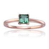 Green Tourmaline Square Solitaire Ring