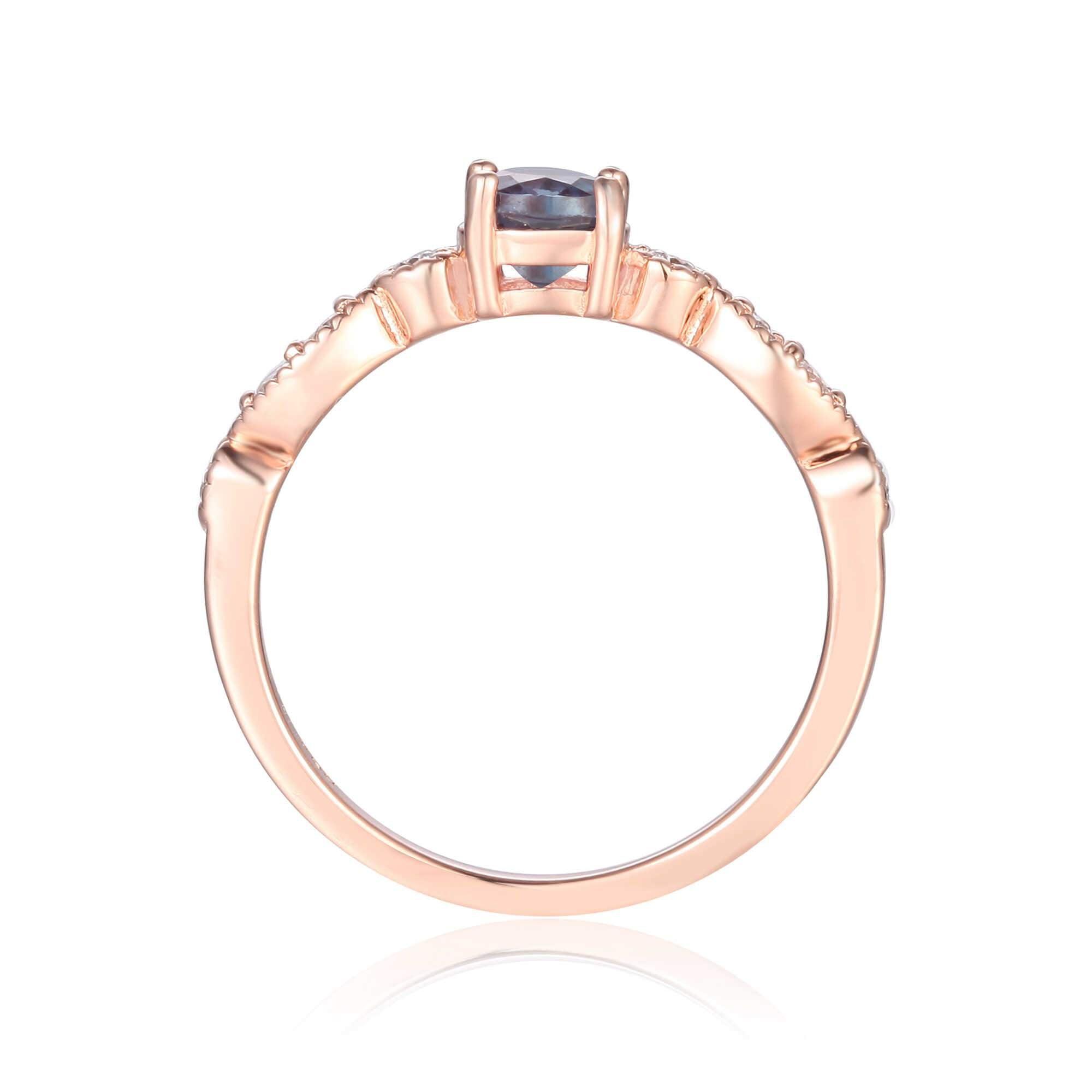 Rose Gold Plated Created Alexandrite Round cut Ring
