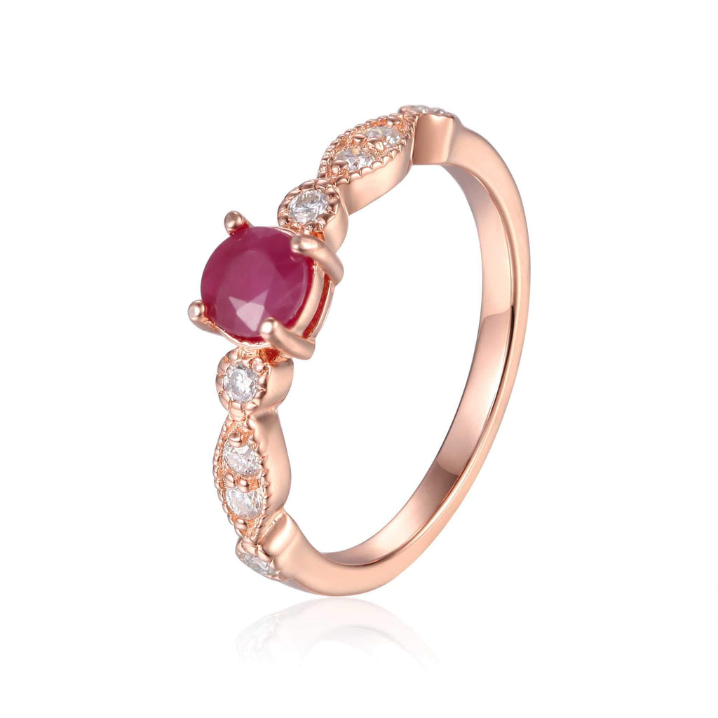 Rose Gold Plated Genuine Ruby Round cut Ring