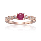 Ruby Round Solitaire Ring, Round cut ruby with moissanite accent stones