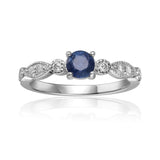 Blue Sapphire Round Solitaire Ring, round cute ring with moissanite, genuine sapphire ring