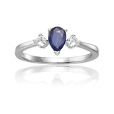 Blue Sapphire Three Stone Teardrop Ring