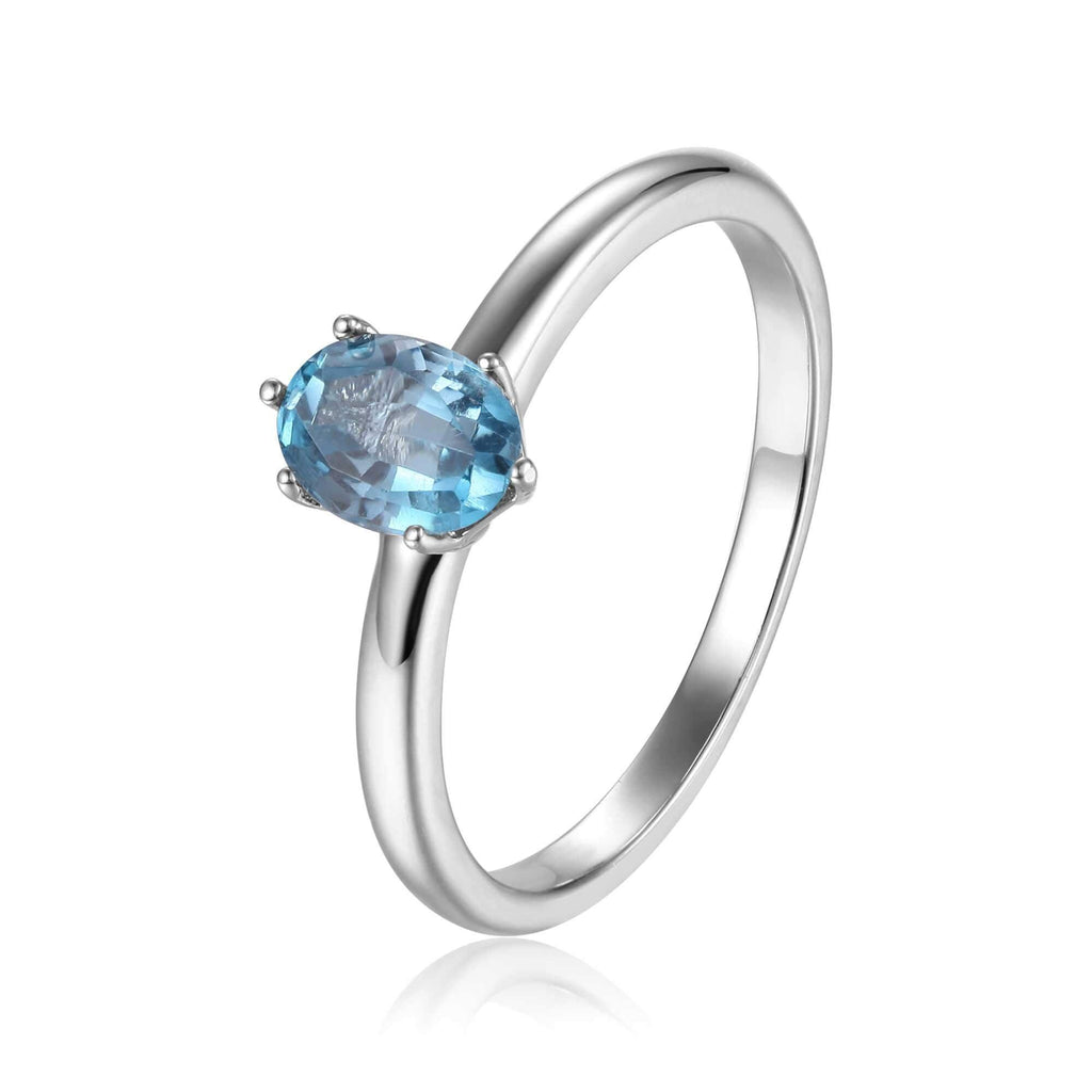 Rose Gold Plated Oval Shaped Blue Zircon Solitaire Ring