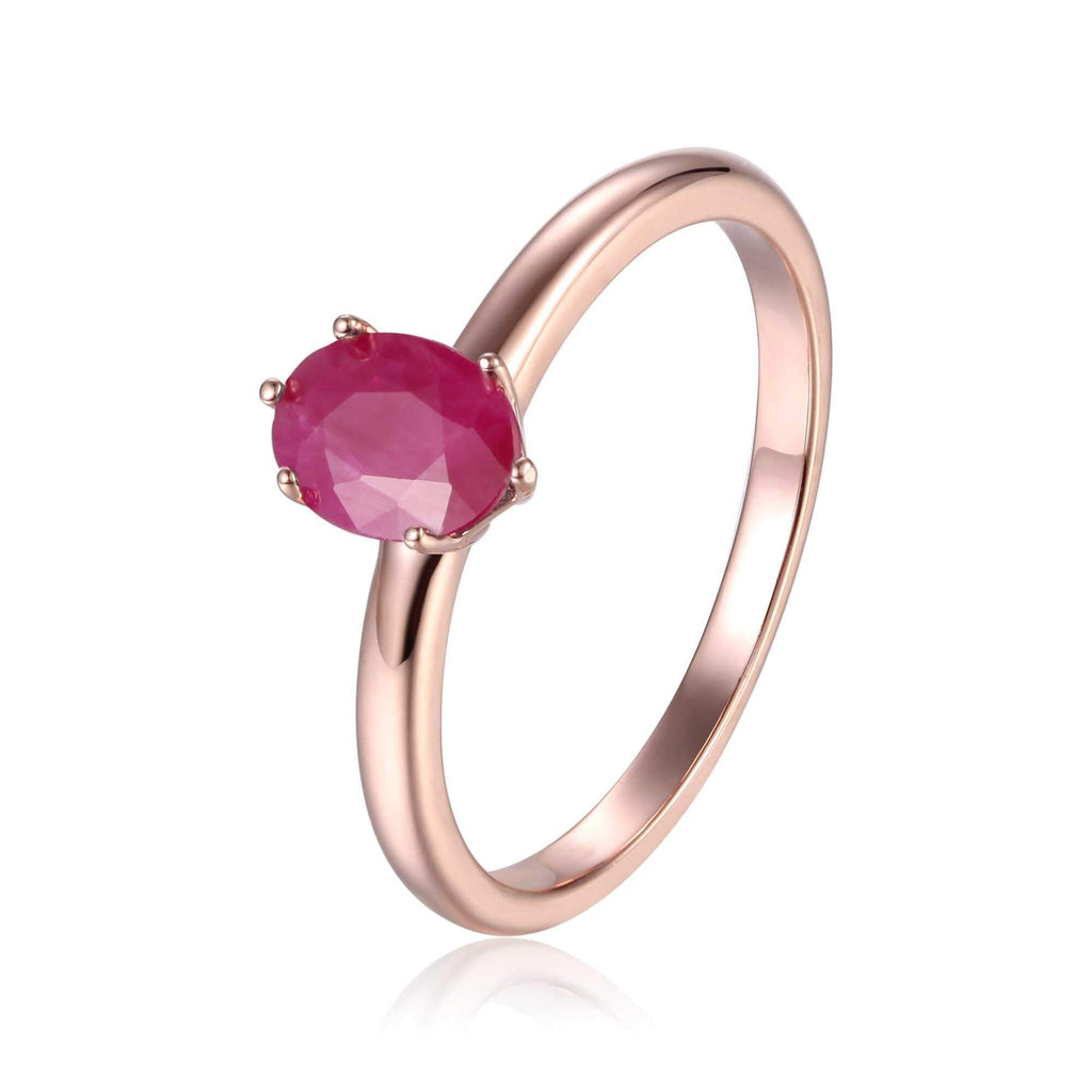 Rose Gold Plated Oval Shaped Genuine Ruby Solitaire Ring