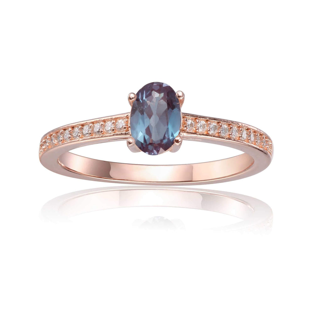 Sterling Silver Oval Shaped Created Alexandrite Solitaire Ring