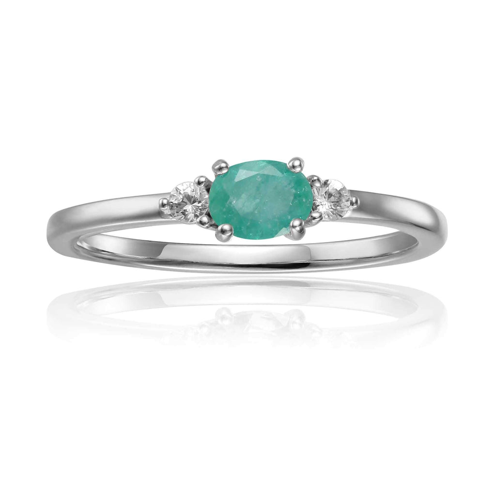 Rose Gold Plated Oval Shaped Genuine Green Emerald Dainty Ring